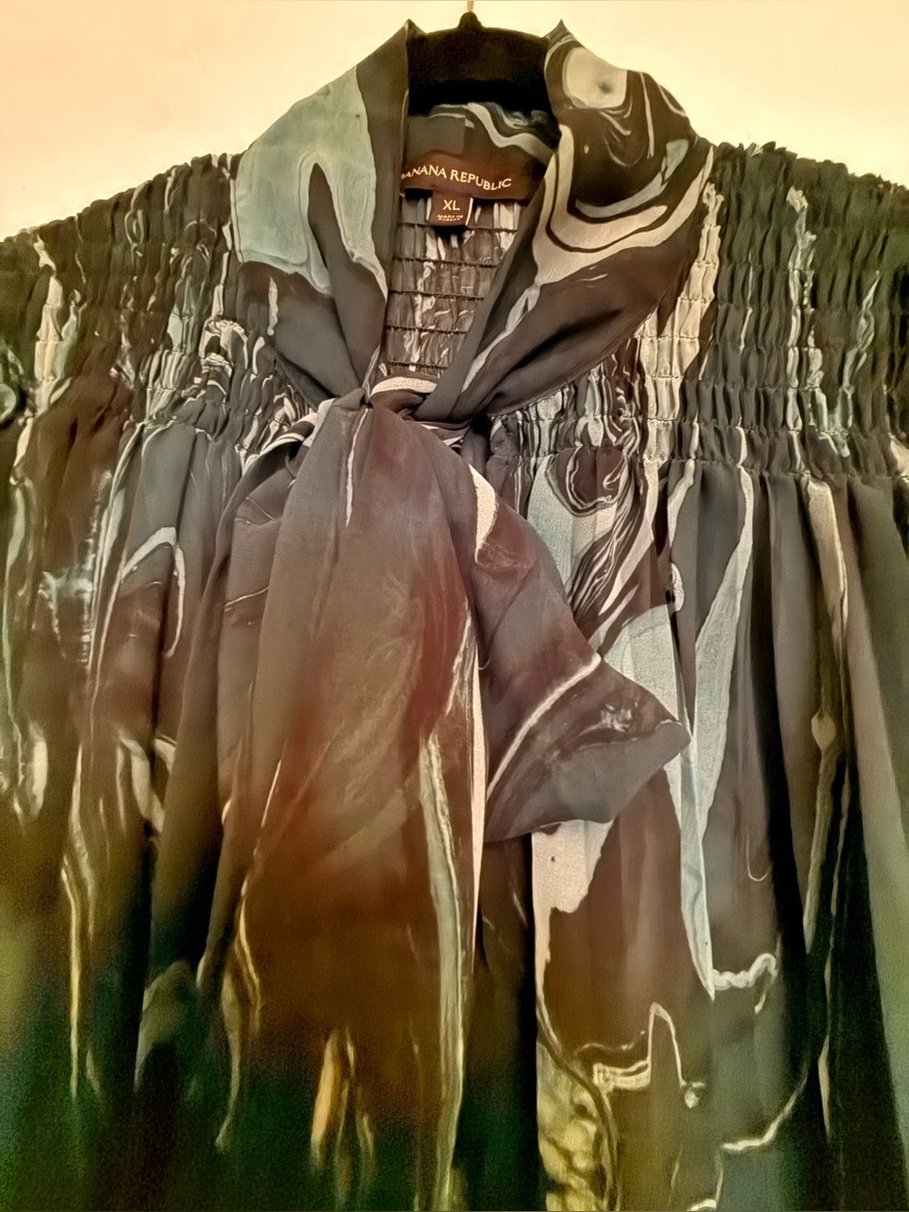 Banana Republic Black and Gray Silk Tie-Neck Jacket